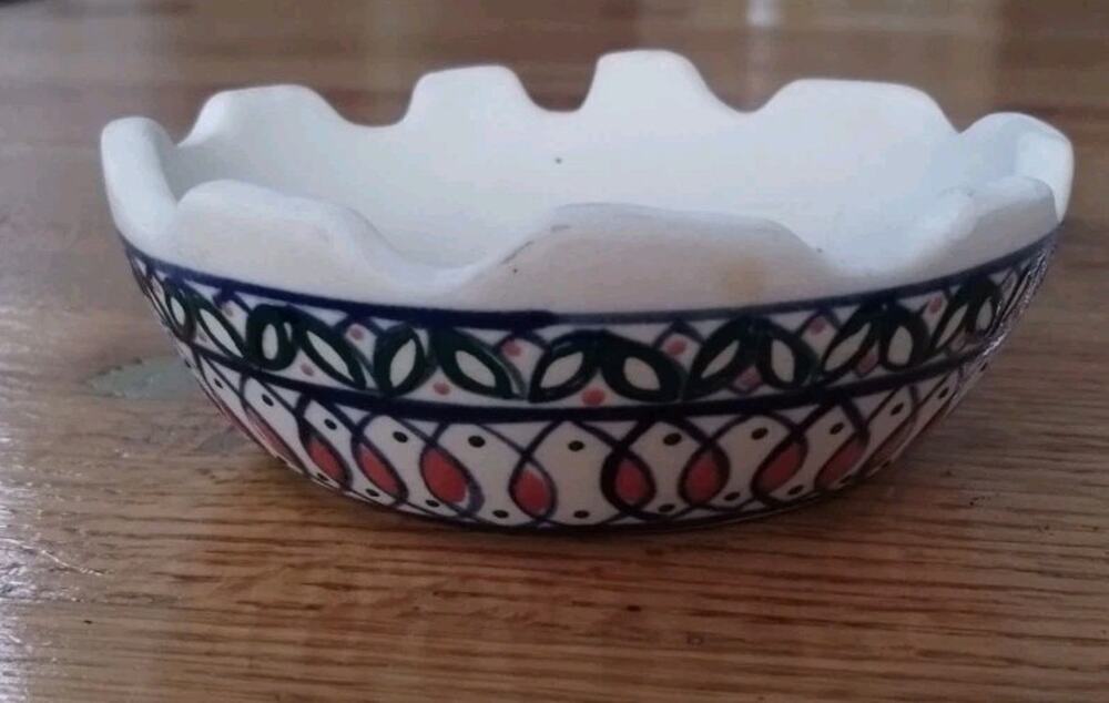 Handmade Ashtray - Pottery Marked Quimineral Mexico - Blue Orange